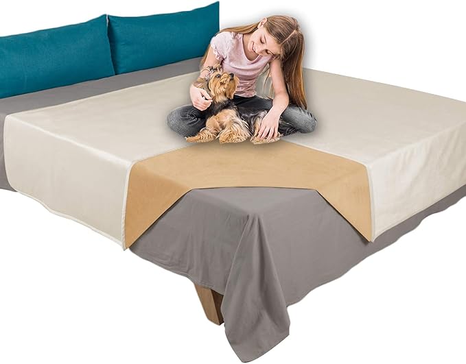 Ameritex Pet Bed Blanket Reversible 100% Waterproof Velvet Super Soft for Sofa and Bed (82x102 Inches, Cream+Sand)