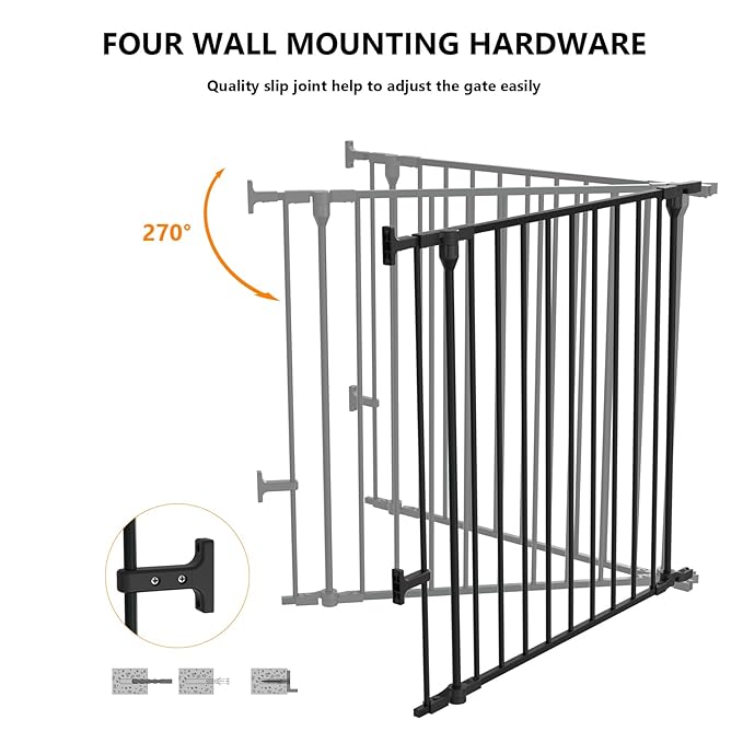 Bonnlo 134 Inches Wide Configurable Baby Gate, Fireplace Safety Fence/Guard, Adjustable 5-Panel Metal Play Yard for Toddler/Pet/Dog, Christmas Tree Fence, Includes 4 Pack of Wall Mounts, Black
