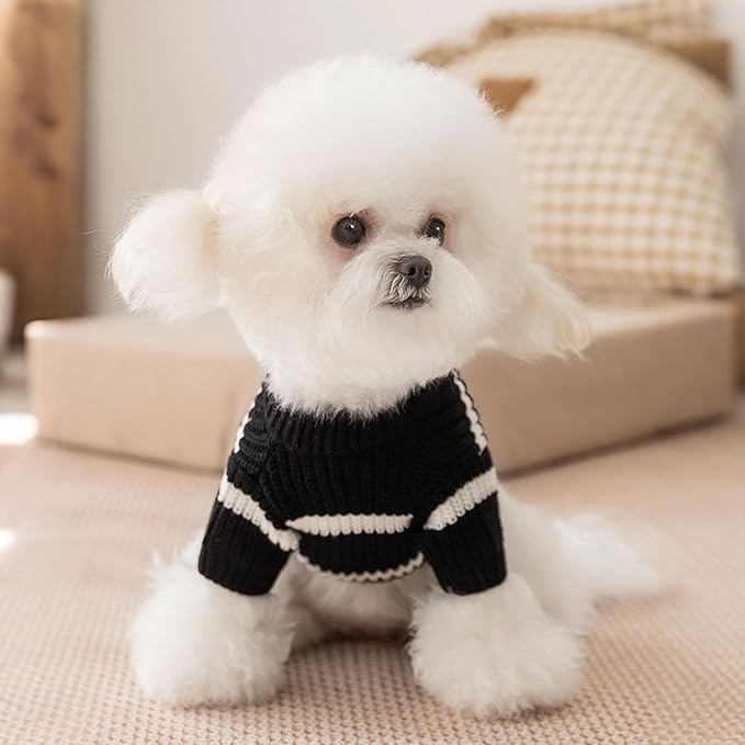 Small Dog Sweater with Cute Pocket Decoration, Striped Soft Stretchable Fleece Warm Puppy Clothes for Small Dogs Cats, French Bulldog, Chihuahua for Winter