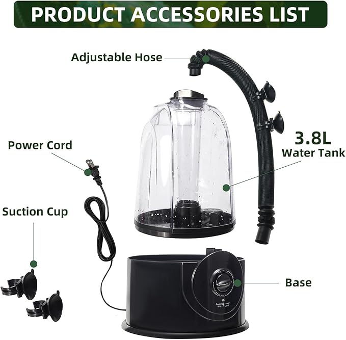 COOSPIDER Base CRH-380B Reptile Humidifier, Reptile Fogger Tank Humidifier Accessories, Reptile Misting System Replacement for Reptiles Amphibians Herps Vivarium