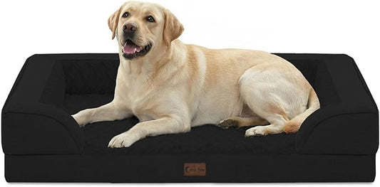 Orthopedic XL Dog Beds, Waterproof Memory Foam Big Pet Bed for Extra Large Sized Dogs 45x35Inch, Non-Slip Bottom and Egg-Crate Foam Dog Couch Bed with Washable Removable Cover, Black