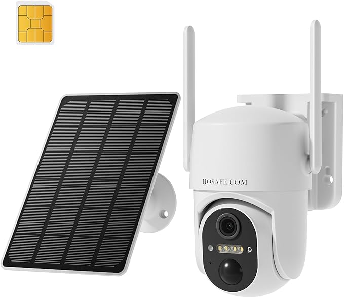 HOSAFE.COM 4G LTE Cellular Security Camera Wireless Solar Powered, No WiFi Security Camera Outdoor, 2K PTZ 360° Color Night Vision, SIM Card Included, IP66 Waterproof for Farm Barn Jobsite Off-Grid