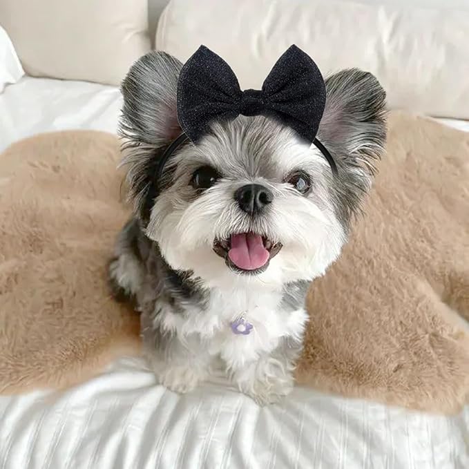 4Pcs Dog Hair Bow Headband for Small Medium Dogs, Adjustable Pet Dog Hair Bow Headband for Pets Puppy Cats Grooming Accessories (Solid Color, for Puppies)