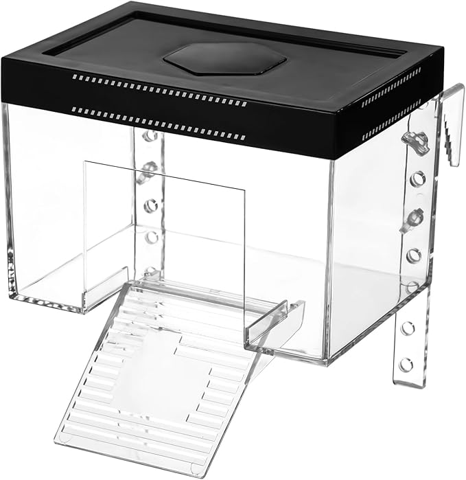 Elevated Turtle Basking Platform with Transparent View, Adjustable Height and Ramp, Secure Lid, Small Tortoise Habitat with Hole for Hexagonal Basking Lamp