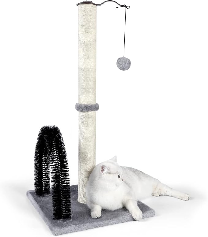 ANWA 32" Tall Cat Scratching Post with Arch Groomer, Natural Sisal, Gray by ANWA