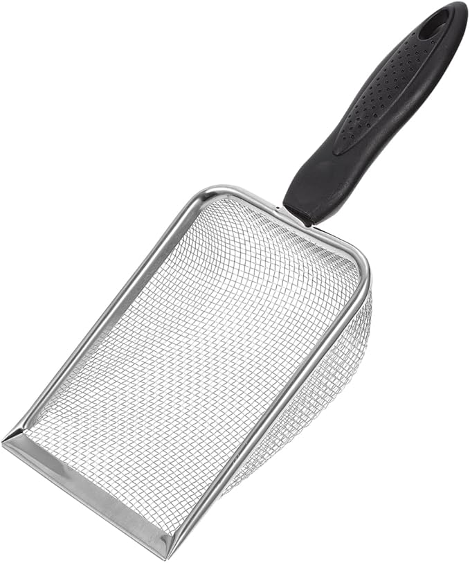 POPETPOP Stainless Steel Reptile Sand Shovel with Fine Mesh Sifter 10.62In Ergonomic Handle for Tortoise Lizard Snake Bedding and Terrarium Substrate Cleaning