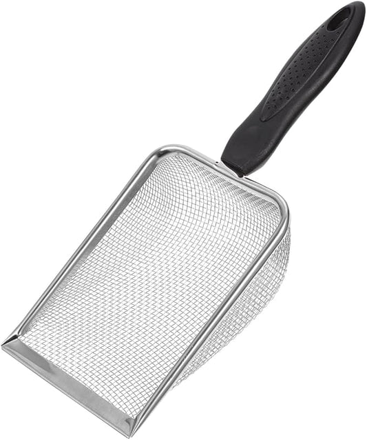 POPETPOP Stainless Steel Reptile Sand Shovel with Fine Mesh Sifter 10.62In Ergonomic Handle for Tortoise Lizard Snake Bedding and Terrarium Substrate Cleaning