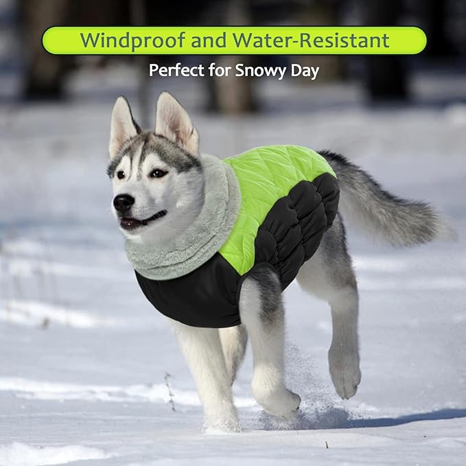 LeLePet Warm Fleece Dog Jacket, XX-Large, Lime, Adjustable, Reflective, Water-Resistant, Windproof, Turtle Neck, for Small Medium Large Dogs