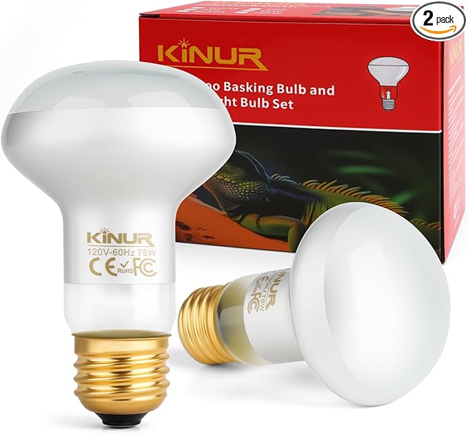 KINUR Reptile Heat Lamp Bulb-75W 2 Pack,UVA Basking Light,Natural Daylight Heating Light for Bearded Dragon,Turtle,Tortoise,Lizard,Snake,Gecko,Chicken with Digital Temperature Strips E26