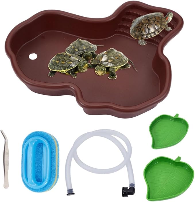 OLYCRAFT 5Pcs/Set Turtle Water Dish with Reptile Feeding Bowls and Cleaning Brush Non-Slip Bathtub Habitat Reptile Bathing Pool Set for Turtles Horned Frogs Lizards Small Pets