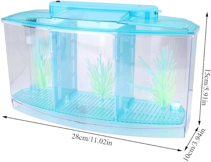 HEEPDD Triple Chamber Fish Breeder Box for Aquarium, Transparent Acrylic Small Fishes Breeding Isolation Box with Six LED Lights and Water Change Valve Breeder for Fish Tank (Blue)