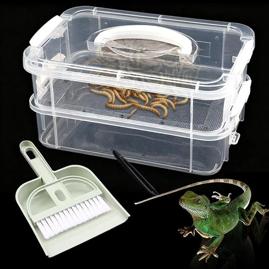 1 Pack Mealworms Breeding Kit Mealworms Keeper with Tweezers to Breed Mealworms Super Worms Crickets Dubia (Side Ventilation Style)
