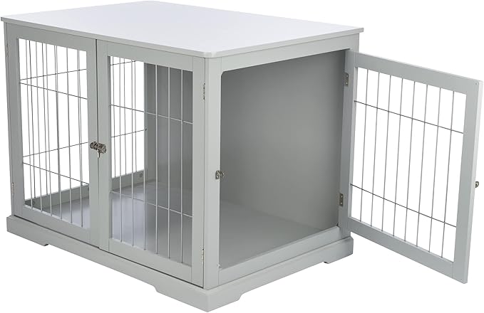 Trixie 38.7" Indoor Dog Crate, Wooden Crate Table for Dogs Up to 66 lb, Large Dog Kennel, Perfect in Any Room, Gray
