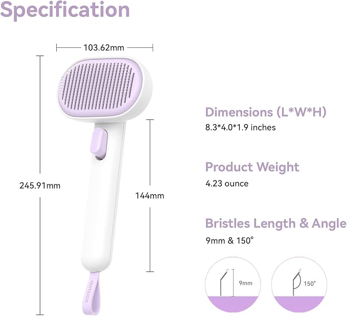 aumuca Cat and Dog Grooming Brush for Shedding, Removes Loose Fur from Long or Short Haired Pets - Ideal for Cats, Kittens, Rabbits, and More - Purple - Image 9