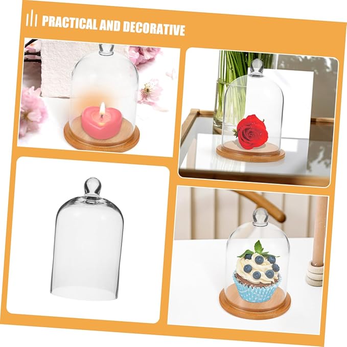 2Pcs Transparent Glass Cloche Cover for Dried Flowers Crafts Design High Visibility for Preserved Flower Display and DIY Terrariums
