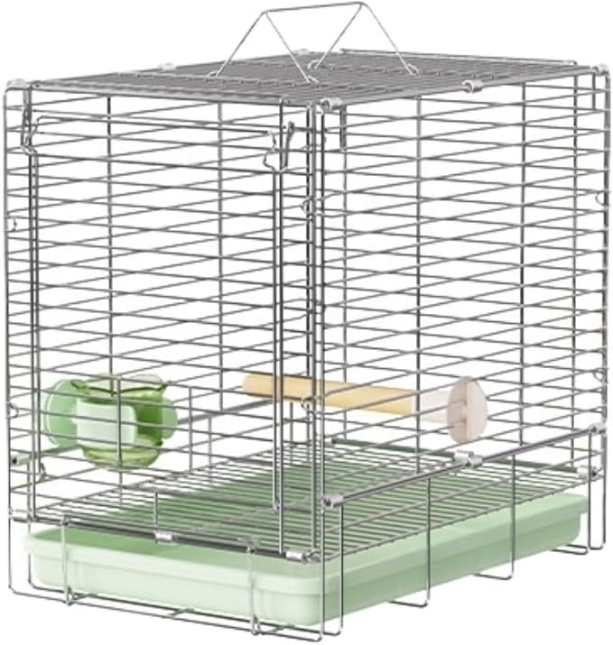 Bird Cage Bird Carrier Parrot Stainless Steel Folding Hand-held for Conures Lovebird Home Decor(Green)