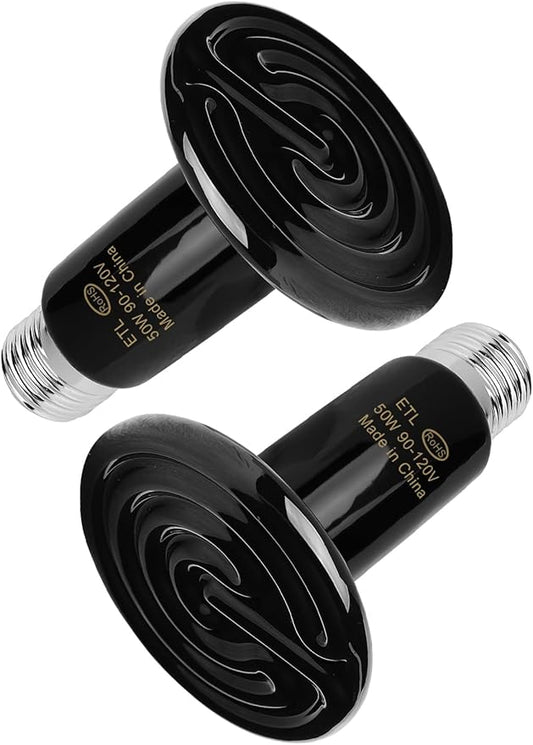 WUHOSTAM 50W 2 Pack Ceramic Heat Lamp,Black Infrared Bulb Emitter Lamp for Pet Coop Heater Reptile Chicken Lizard Turtle Brooder Bulb Temperature Adjustable No Harm No Light ETL Listed