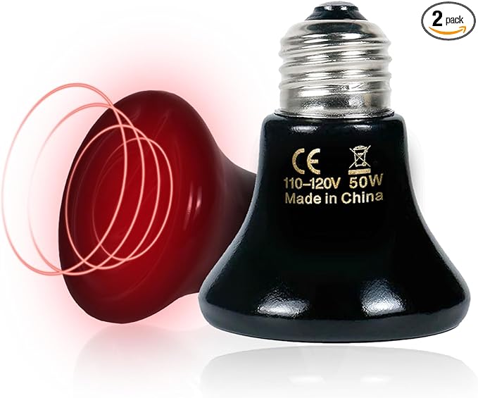 50W Non-Light Ceramic Heat Emitter (2-Pack 0.2inch-60mm) Reptile Heat Lamp for Terrariums, Brooders & Incubators. E26 for Turtle Lizard Bearded Dragon Snake Small Pets