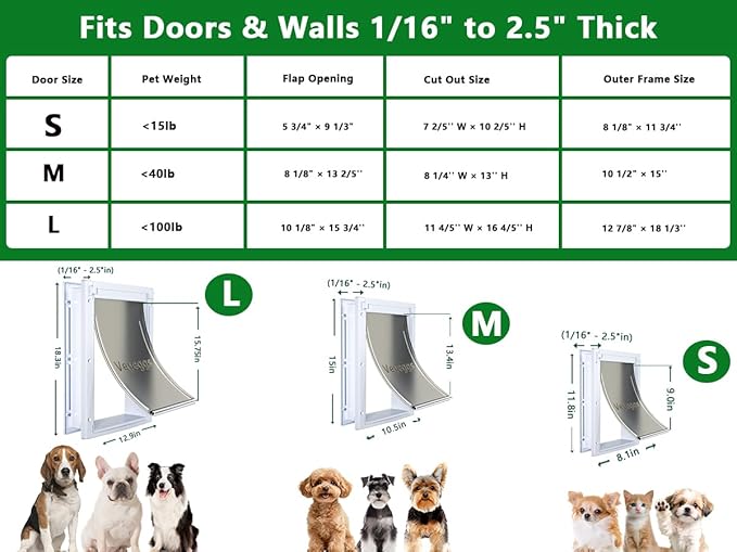 Large Dog Door Doggy Door Easy Install - Wood & PVC Doors & Walls，Doggie Free Movement &Strong Magnetic Auto-Close & Sliding Lock,Telescoping Frame,10 1/8" x 15 3/4" for Large Dogs Up to 100 lb