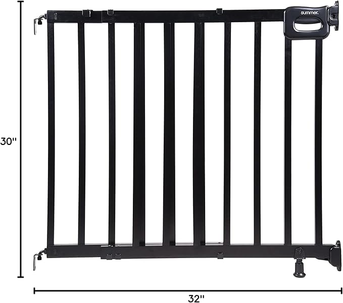 Summer Infant Deluxe Stairway Simple to Secure Safety Pet and Baby Gate,30'-48' Wide, 32' Tall, Install on Wall or Banister in Doorway or Stairway,Hardware Mount, Auto Close Walk-Thru Door-Black Wood