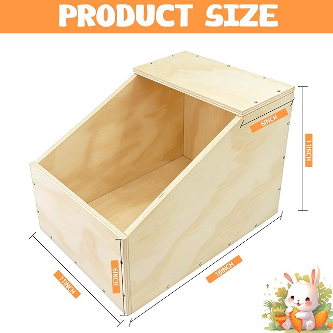 Wooden Rabbit Nesting Box, Small Animal Hutch Hideout, Breeding Shelter & Burrow Den Alternative for Rabbits, Guinea Pigs, Chinchillas or Other Small Pets(16x11x11 in)