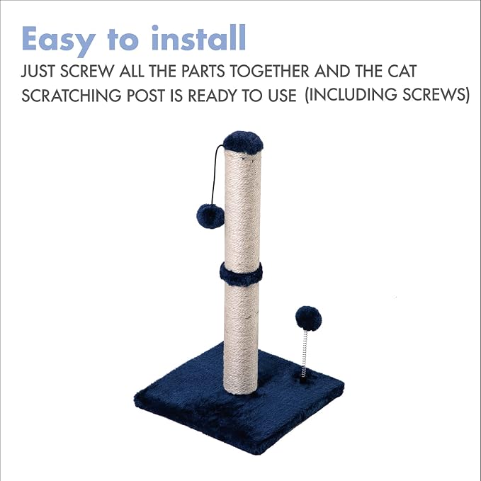 MECOOL Cat Scratching Post Premium Basics Kitten Scratcher Sisal Scratch Posts with Hanging Ball 22 in for Kittens or Smaller Cats, Navy - Image 7