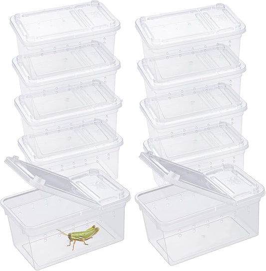 10Pcs Reptile Feeding Box, Transparent Animal Habitat Cage Spider Terrarium, Plastic Breeding Box for Reptile Turtle Spider Frog Scorpion Snake (3.6 x 2.1 x 1.9 in)