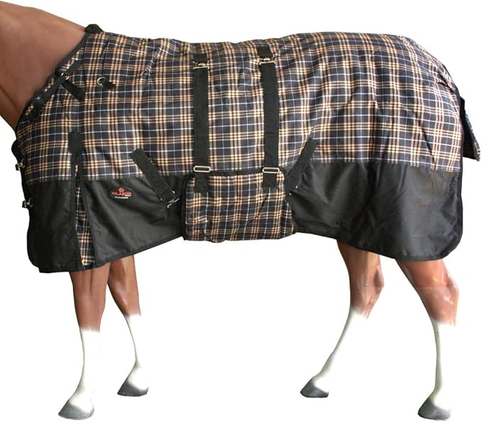 Orange Black Plaid 68 in HILASON 1200D Winter Waterproof Poly Horse Turnout Blanket Belly Wrap