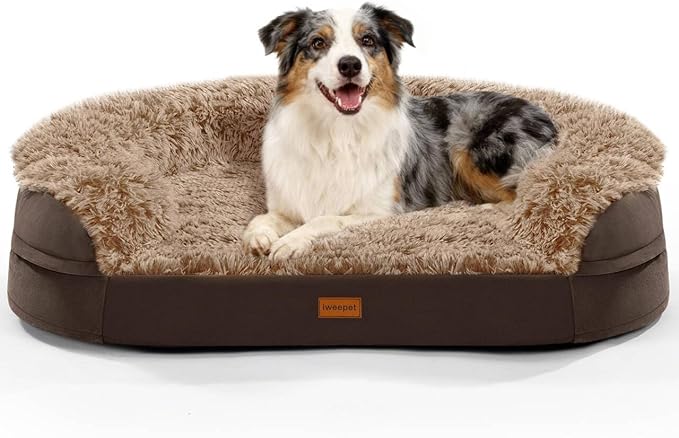 iweepet Orthopedic Dog Beds for Large Dogs, 41" x 32.6" x 7.7" Supportive Dog Sofa Bed with 28D Egg-Crate Foam, Removable Washable Cover, Waterproof Lining, for Puppy,Senior,Sick, Brown