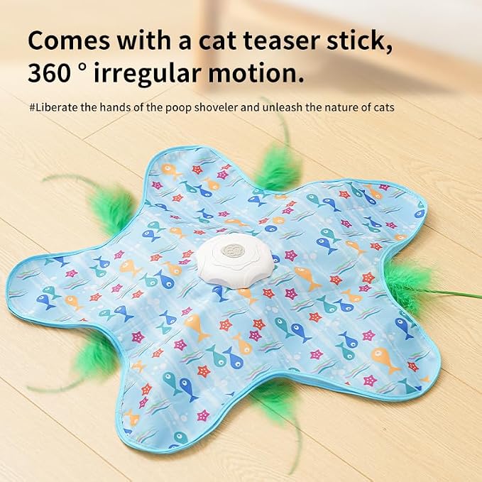 Rechargeable Automatic Cat Toy, 3-Mode Touch-Activated Interactive Toy with Random Motion, Concealed Feather & Squeaky Sound for Indoor Cats & Kittens (Blue) - Image 4