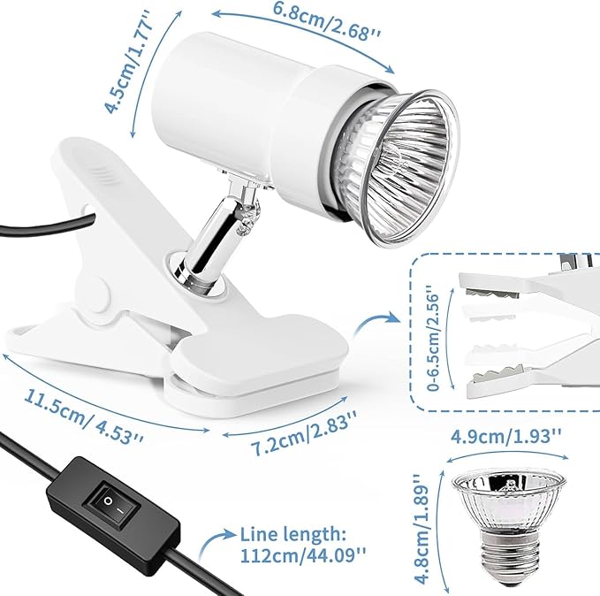 Moonorange Reptile Heat Lamp, Rotatable UVA/UVB Light with 2pcs Basking Bulbs (25W + 35W), Suitable for Turtle, Lizard, Bearded Dragon, Snake, Reptiles (White)