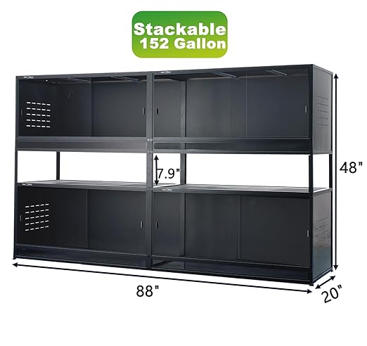 Stackable PVC Reptile Enclosure 44"x20"x20" – Space-Saving 4-Pack Modular Reptile Tank System with Front Opening Doors & Lock, Expandable Terrarium for Bearded Dragon, Ball Python, Gecko