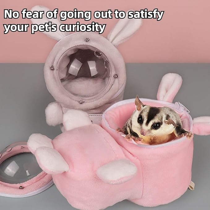 Sugar Glider Bonding Pouch Bonding Pouch Carry for Rat Syrian Hamster Hedgehog Small Pocket Pets, Gerbil Travel Bag Cute Bunny-Shaped Outing Bag with Large Transparent Window (Grey,Small)
