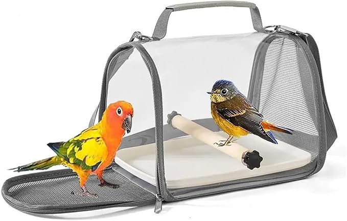 pureza 1pc Portable Pet Backpack Carrier for Small Birds and Parrots - Wooden Cage with Side Perch, and Mesh Window Accessory