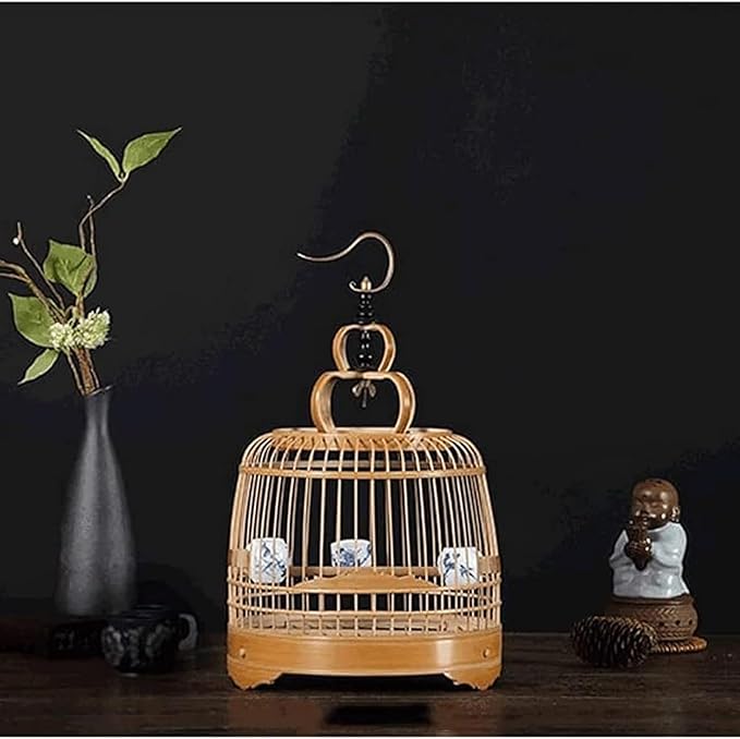 Bird Cage Bamboo Bird Aviary Tall Tiel Cage Hanging Parrot Cage Flight Birdcage Bird Carrier Travel Carrier Cage with Stand Pole(Old-Bamboo)