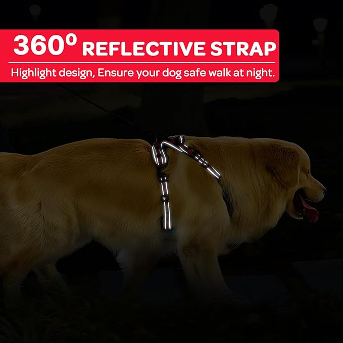 FURRYFECTION Plaid Dog Harness for Large Dogs, Reflective No Pull Adjustable Pet Vest with Front Clip, Leash, Easy Control Handle and Seat Belt, Red&Black, XL