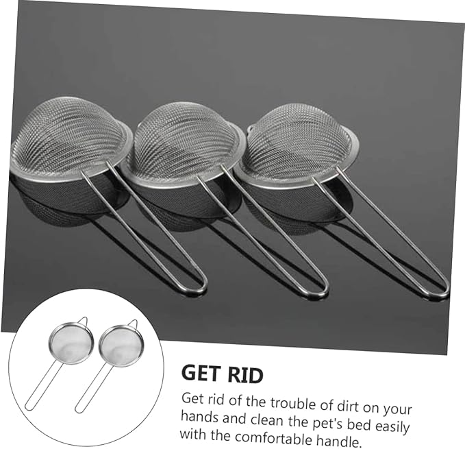 Toddmomy 2pcs Professional Reptiles Residue Excrement Shovel Metal Mesh Lizard Dung Sieve Tool