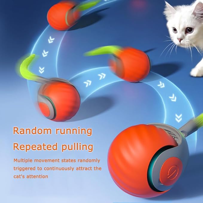 Interactive Cat Toy Ball,Speedy Tail2.0 Cat Toy,Automatic Interactive Cat Toys for Indoor Cats with 2 Tails,2Speeds Rechargeable Cat Enrichment Toys for Small/Medium/Large Cats to Keep Them Busy(Blue) - Image 4
