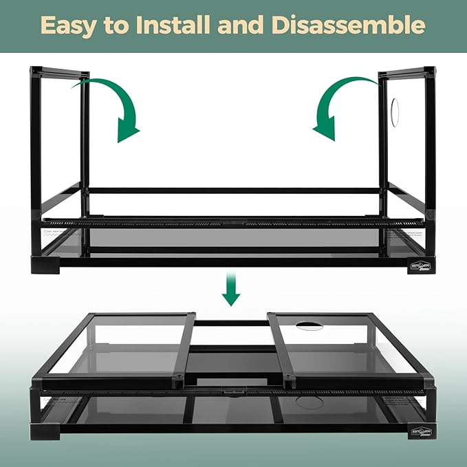 36 Gallon Full Glass Reptile Tank, Quick Fold Reptiles Enclosure with Waterproof Base, Top Screen Ventilation, 32" x 16" x 16" Front Opening Terrarium for Snake, Leopard Gecko, Lizard