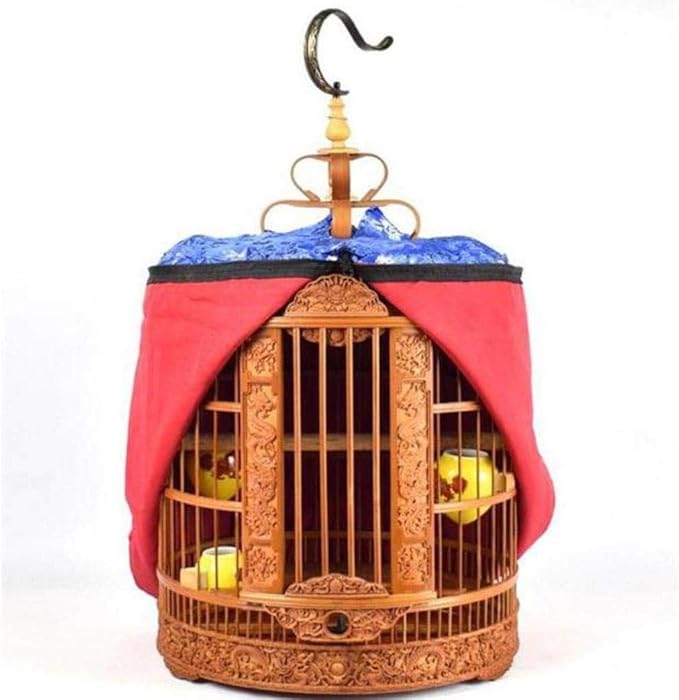 Wooden Bird Cage Retro Bamboo Hanging Bird Carrier Thrush Cage Balcony Garden Decor