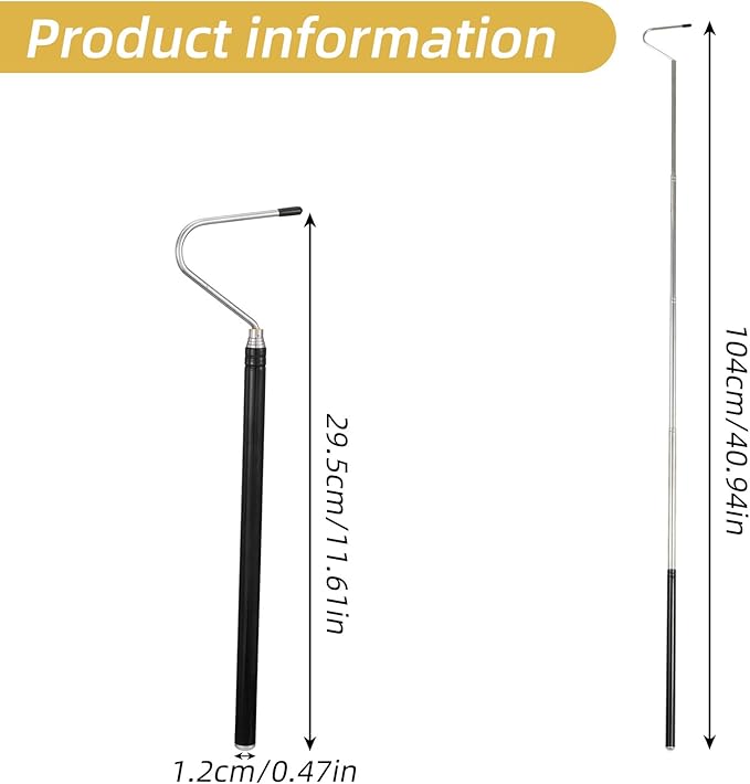 Mabor 40 Inch Snake Hook, Stainless Steel Extensible Retractable Grappling Hook, Pick-Up Handling Tool Pool Skimmer Basket Hooks