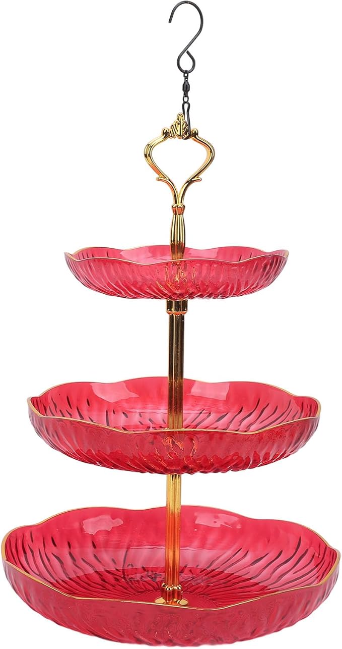 SUNGOOYUE Hanging Bird Feeder for Outdoor Use, Practical Bird Bath with 3-Tier Hanging Bowl, Holds Up to 4.5 Kg of Food, Improves The Watching Experience in Your Garden (Red)
