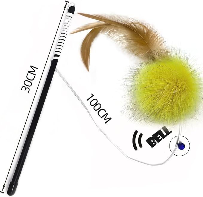 Cat Toys - Rainbow Wand, Feather Flips Plush Ball, Interactive Feather Teaser for Kitten Exercise - 3 Pack - Image 3