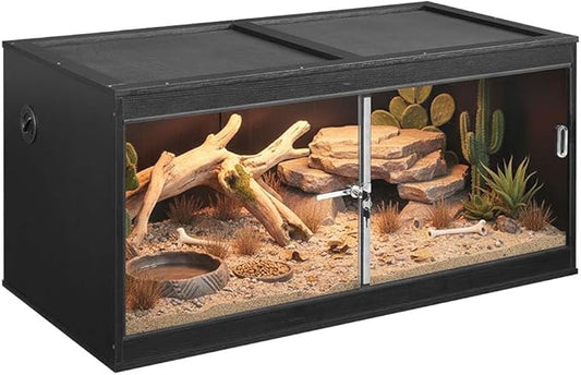 unipaws 50 Gallon Reptile Tank, Front Opening Leopard Geckos Enclosure Terrarium with Sliding Doors, Top Ventilation, Stackable Black Cage for Lizards