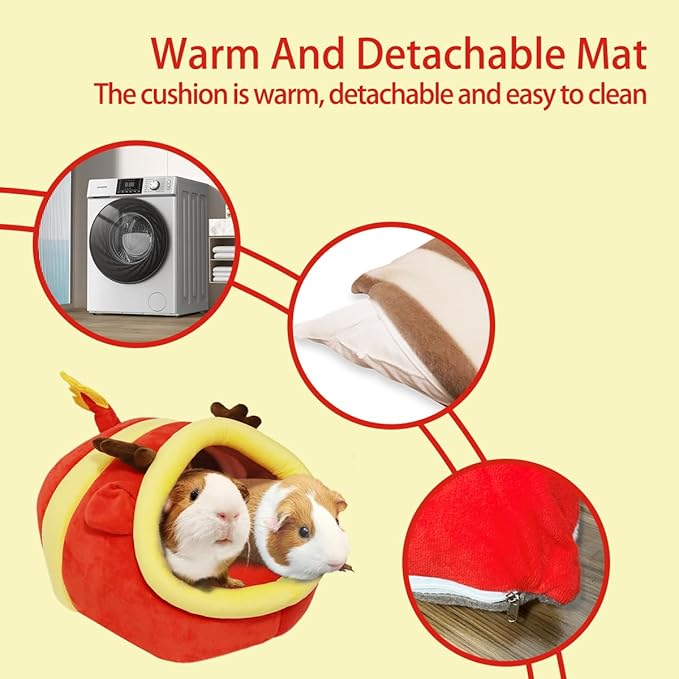 EAEDMY Guinea Pig Bed House & Hideout for Rat Bearded Dragon Hedgehog Ferret to Sleep and Hide, Guinea Pig Cage Accessories Habitat Décor (X-Large, 6.Christmas fire Dragon)
