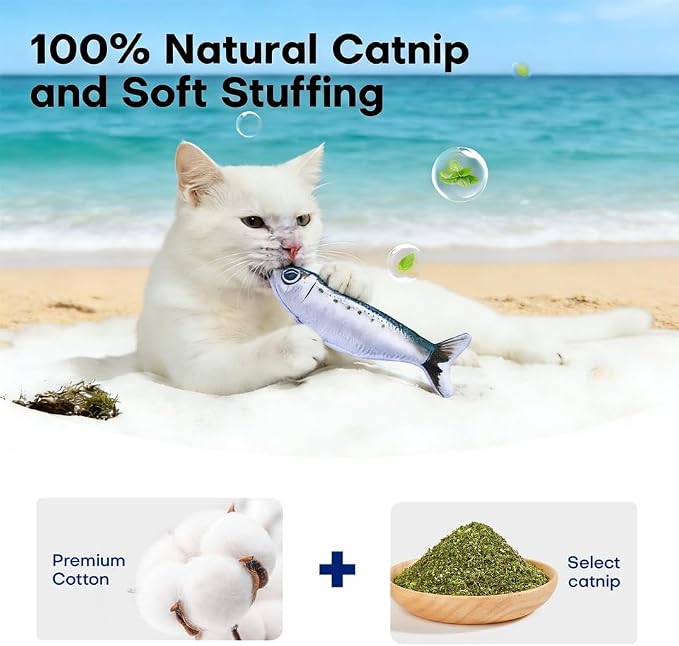 Realistic Floppy Fish Cat Toy with Catnip Toys for Cats Interactive Cat Toys for All Breeds Tap-Activated 3 Flapping Mode Sardine/Yellow Croaker,7.1 Inches,with Catnip,Rechargeable - Image 6