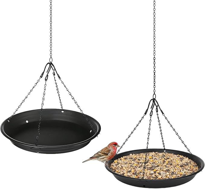 Generic 2 Pcs Bird Feeder and Bath Combo, 12.8 in Outdoor Hanging Tray, Large Capacity, Easy to Clean