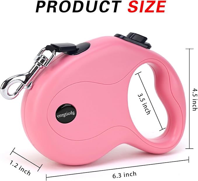 enrgticdg 16Ft Retractable Dog Leash,Light Weight Leash for Small to Medium Dogs/Cats Up to 50lbs,Stainless Steel Spring Strong Nylon Tape, Tangle Free, One-Handed Brake.(Pink)