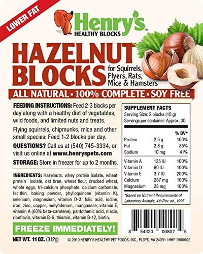 Henry's Hazelnut Blocks - Nutritionally Complete Food for Squirrels, Flying Squirrels, and Chipmunks, 11 Ounces