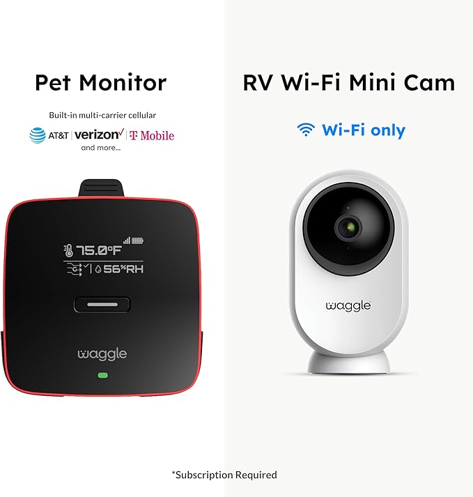 Waggle 4G LTE Pet Monitor PRO + RV Mini Camera - Cellular Temperature & Humidity Monitor, Real-time Alerts - RV/Camper/Van/Car Monitoring - Subscription Required